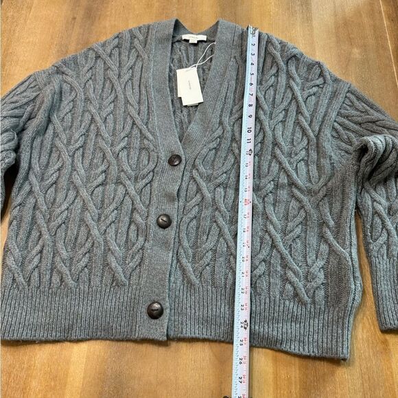 Vince Chunky Cable Knit Wool Cashmere Cardigan XL V-Neck Button Front Gray - Picture 6 of 14